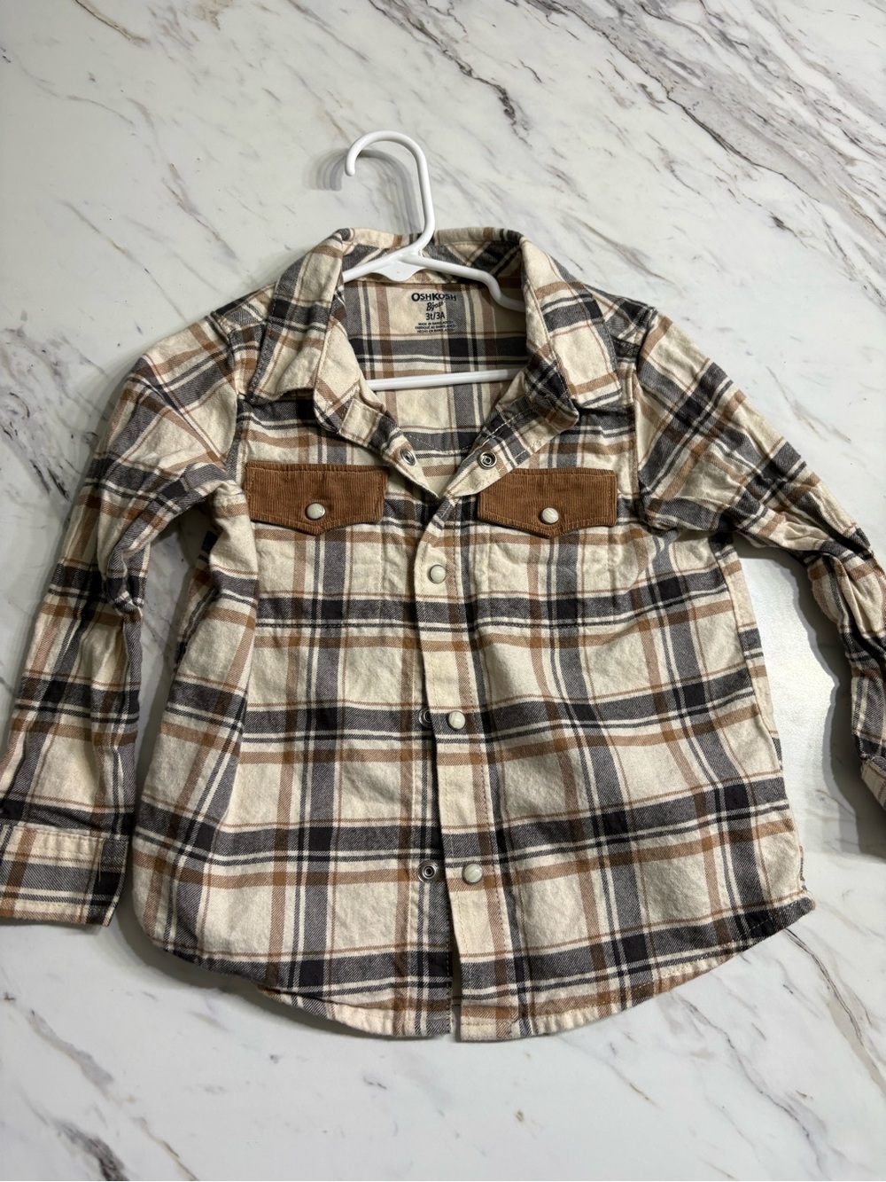 OshKosh B'gosh Cream, Brown & Black Plaid Button-Down Shirt